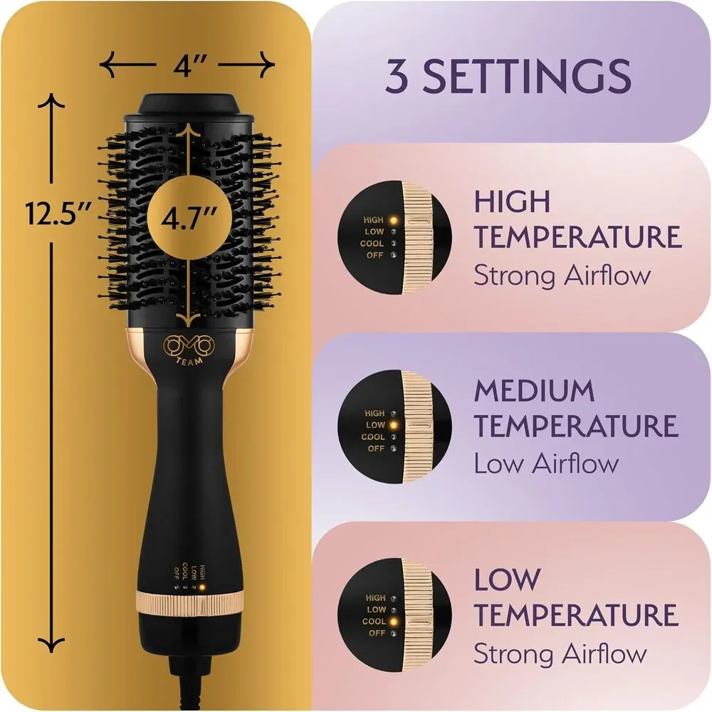 Blowout Hair Dryer Brush, Black Gold Dryer and Volumizer Oval Shape